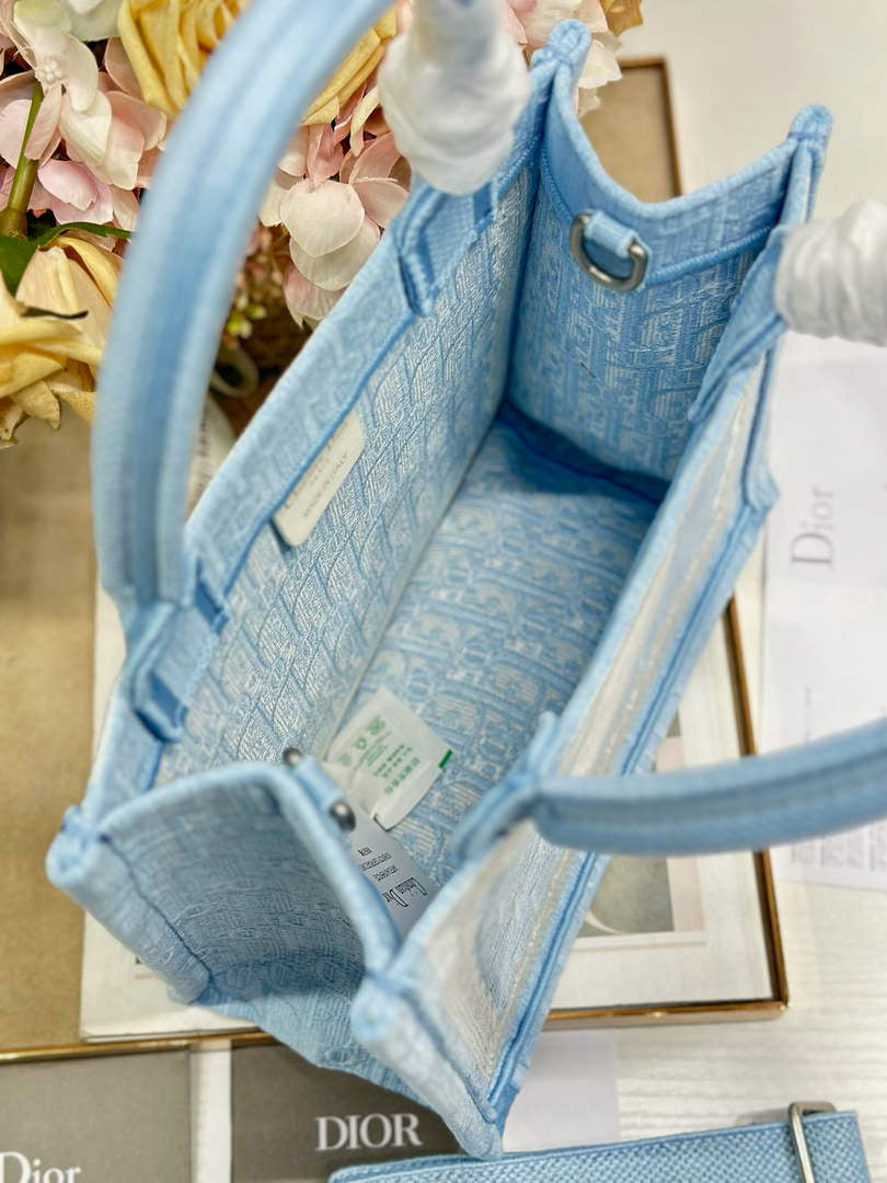 Dior Small Book Tote with Strap – Blue Oblique with White Lace - Default Title - View 6
