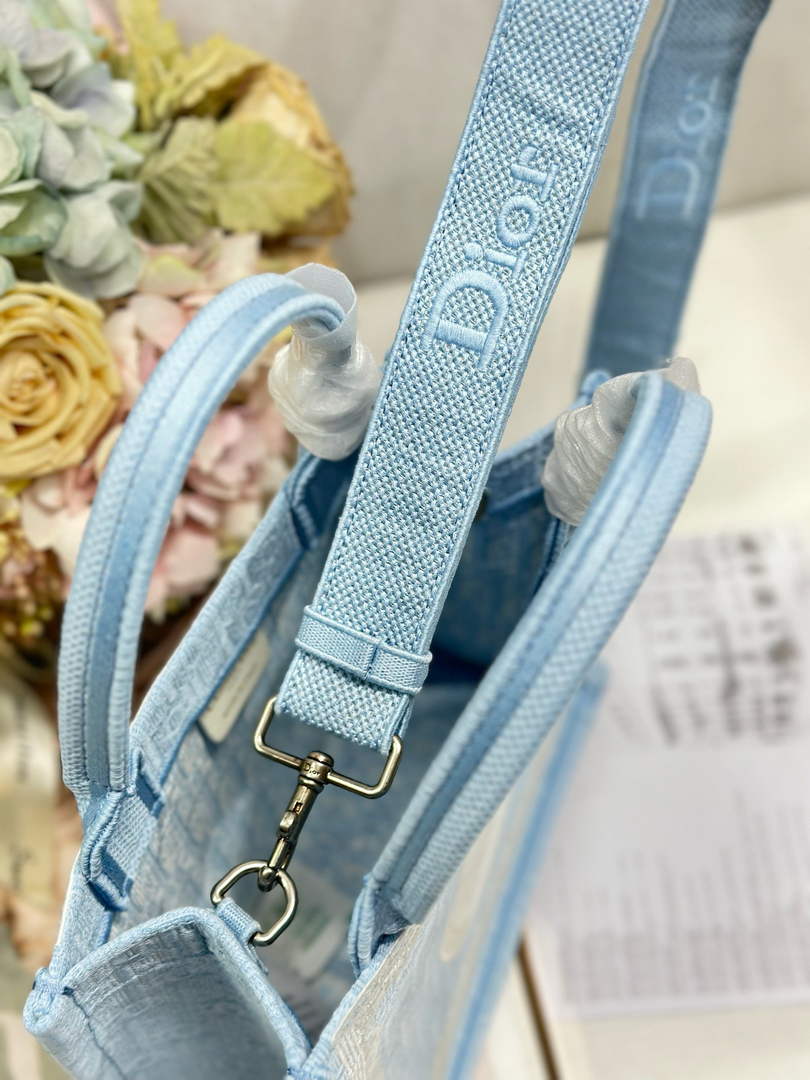 Dior Small Book Tote with Strap – Blue Oblique with White Lace - Default Title - View 7