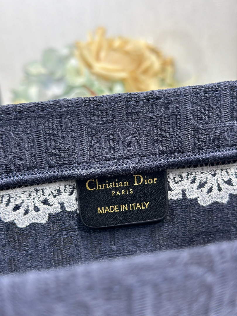 Dior Large Book Tote – Navy Oblique with White Lace - Default Title - View 9