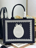Dior Medium Book Tote with Strap – Navy Oblique with White Lace - Default Title - View 1