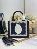 Dior Small Book Tote with Strap – Navy Oblique with White Lace - Default Title - View 1