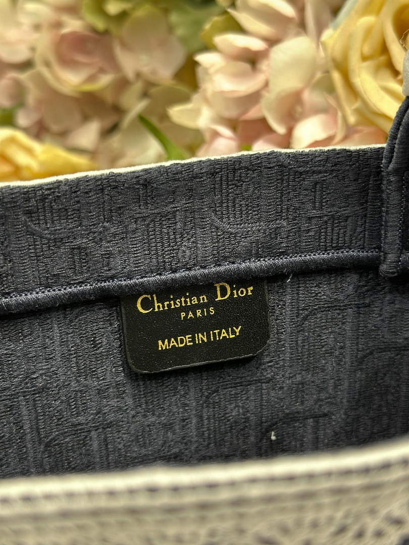 Dior Small Book Tote with Strap – Navy Oblique with White Lace - Default Title - View 8