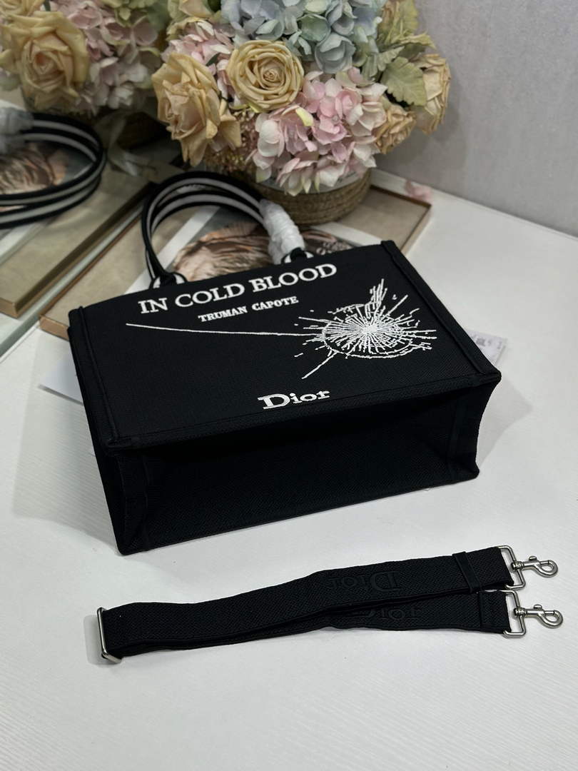 Dior Medium Book Tote with Strap – Black and White Book Cover Embroidery - Default Title - View 9