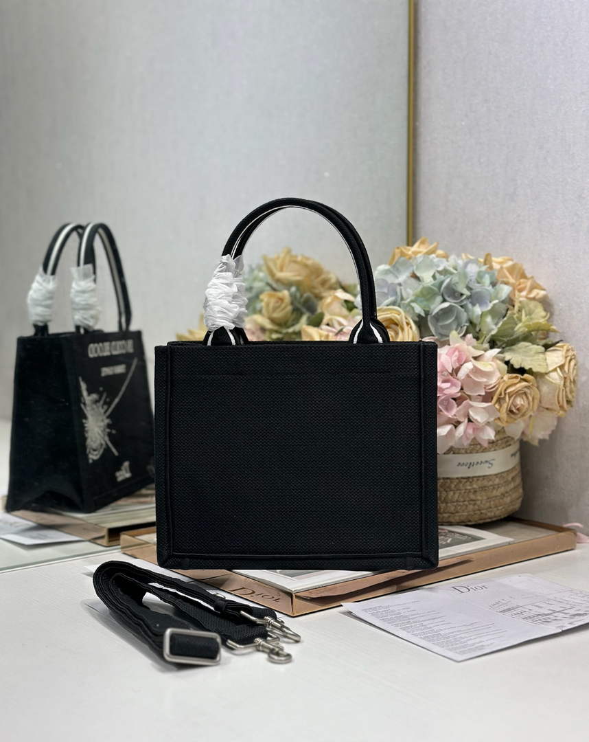 Small Dior Book Tote with Strap - Black and White Book Cover Embroidery - Default Title - View 2