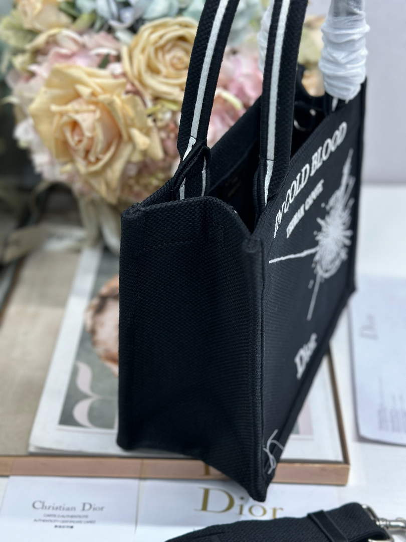 Small Dior Book Tote with Strap - Black and White Book Cover Embroidery - Default Title - View 3
