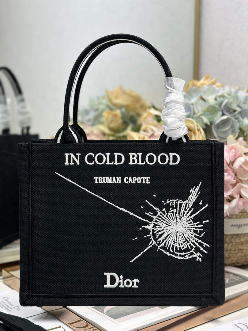 Small Dior Book Tote with Strap - Black and White Book Cover Embroidery - Default Title - View 4