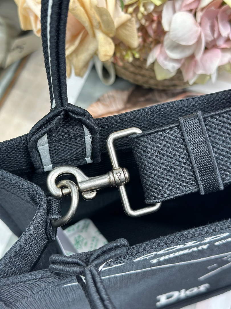 Small Dior Book Tote with Strap - Black and White Book Cover Embroidery - Default Title - View 8