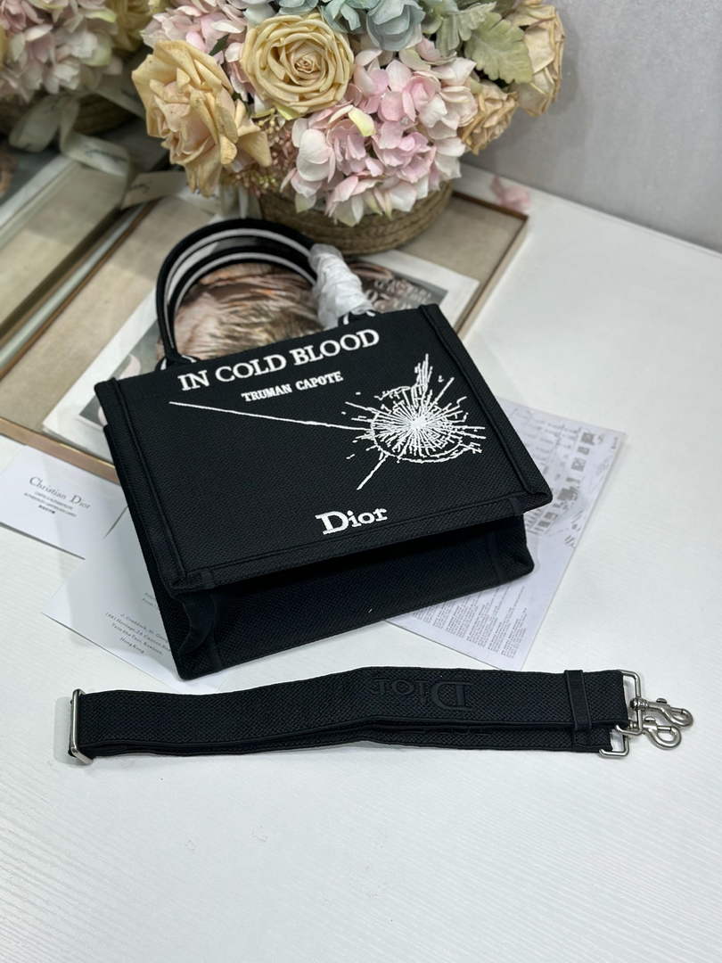 Small Dior Book Tote with Strap - Black and White Book Cover Embroidery - Default Title - View 9