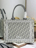 Dior Medium Book Tote with Strap – Latte Gray Oblique with White Lace - Default Title - View 1