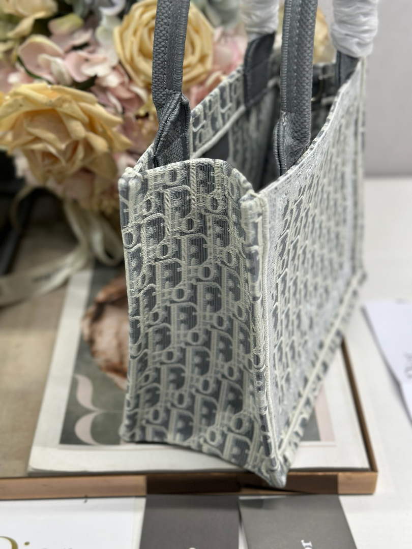 Dior Small Book Tote with Strap – Latte Gray Oblique with White Lace - Default Title - View 3