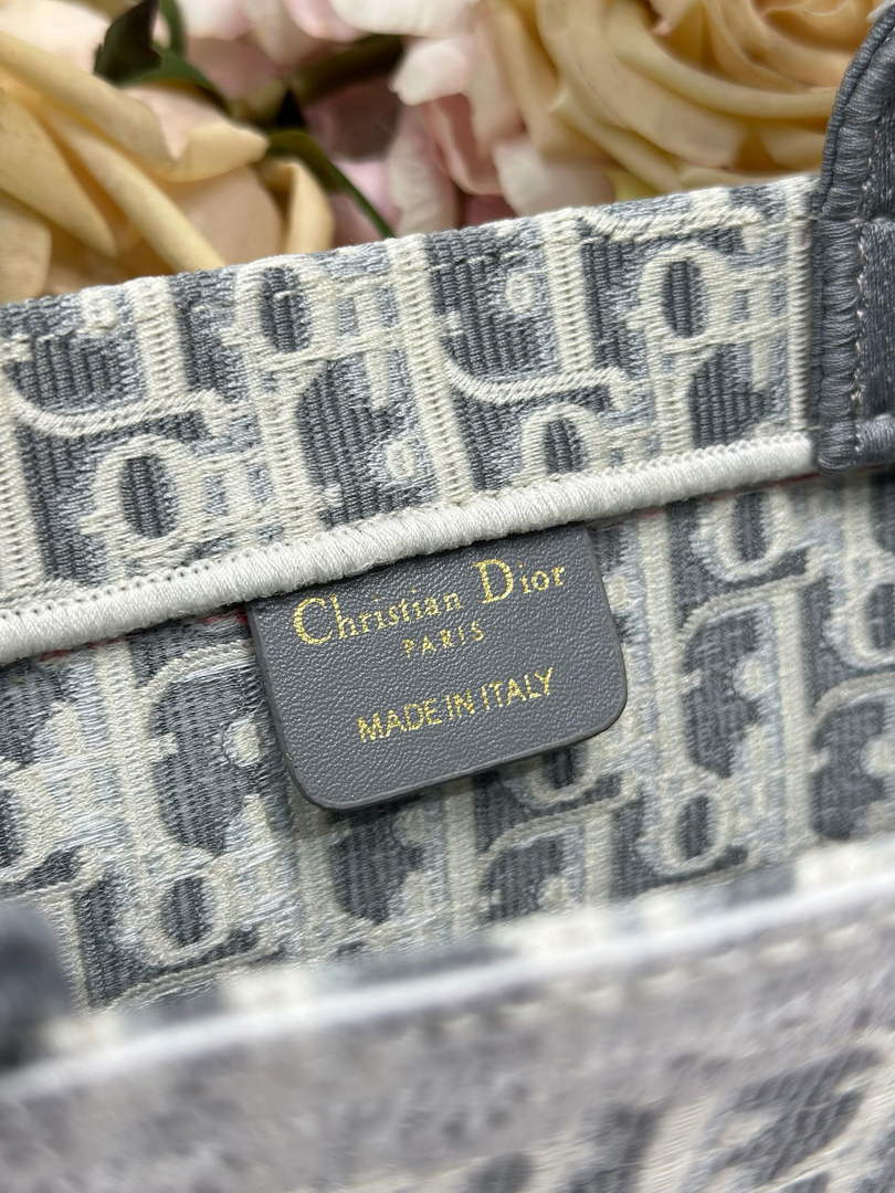 Dior Small Book Tote with Strap – Latte Gray Oblique with White Lace - Default Title - View 7