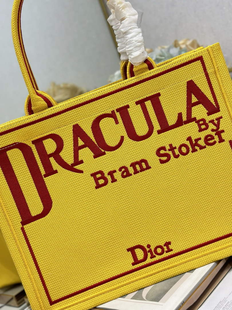 Dior Medium Book Tote – Yellow and Red Toile de Jouy Embroidery – with Strap - Default Title - View 6