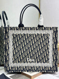Dior Large Book Tote with Strap – Latte Black Oblique with White Lace - Default Title - View 1