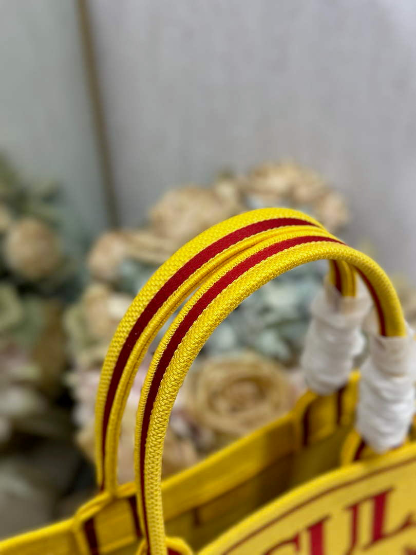 Dior Medium Book Tote – Yellow and Red Toile de Jouy Embroidery – with Strap - Default Title - View 7