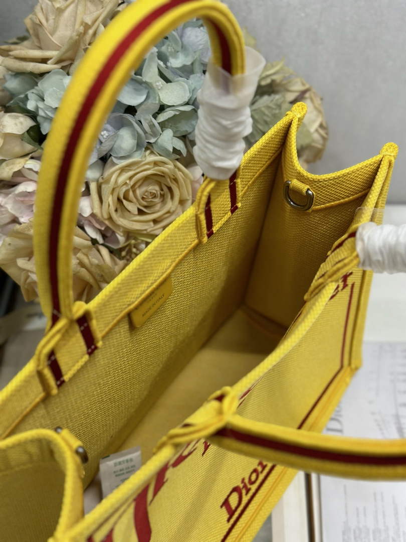 Dior Medium Book Tote – Yellow and Red Toile de Jouy Embroidery – with Strap - Default Title - View 8