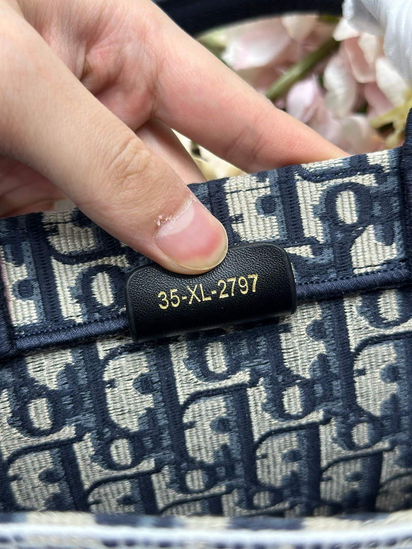 Dior Small Book Tote with Strap – Latte Black Oblique with White Lace - Default Title - View 9