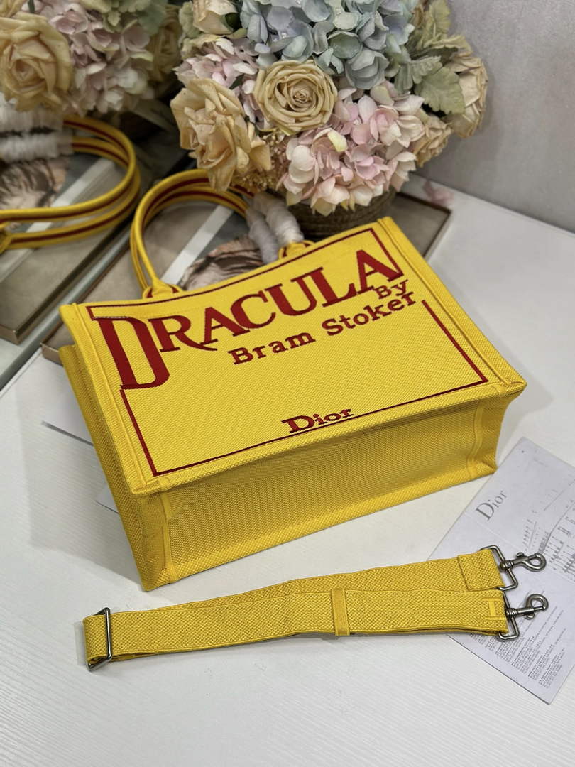 Dior Medium Book Tote – Yellow and Red Toile de Jouy Embroidery – with Strap - Default Title - View 10