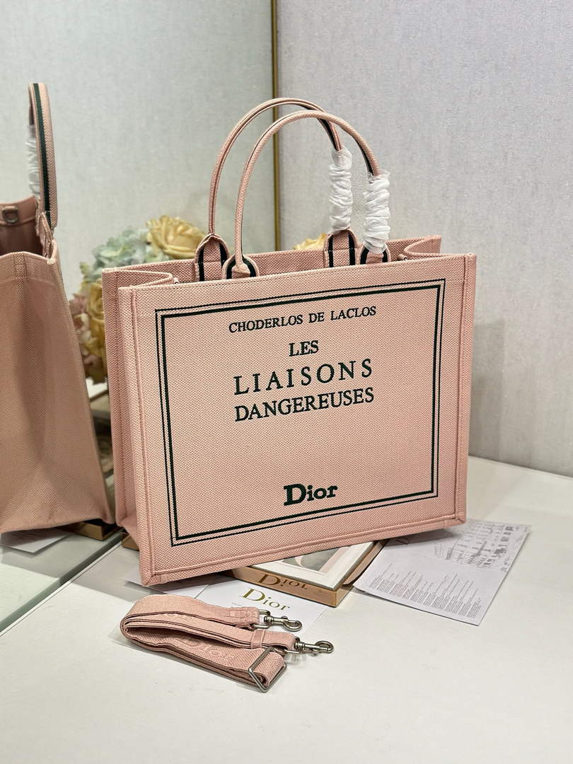 Dior Medium Book Tote – Pink and Green Toile de Jouy Embroidery – with Strap - Default Title - View 2