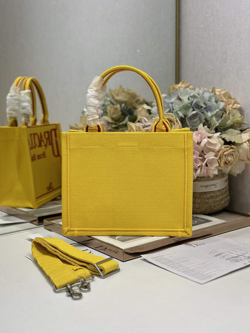 Small Dior Book Tote with Strap - Yellow and Red Toile de Jouy Embroidery - Default Title - View 4