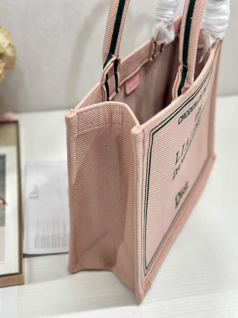 Dior Medium Book Tote – Pink and Green Toile de Jouy Embroidery – with Strap - Default Title - View 5