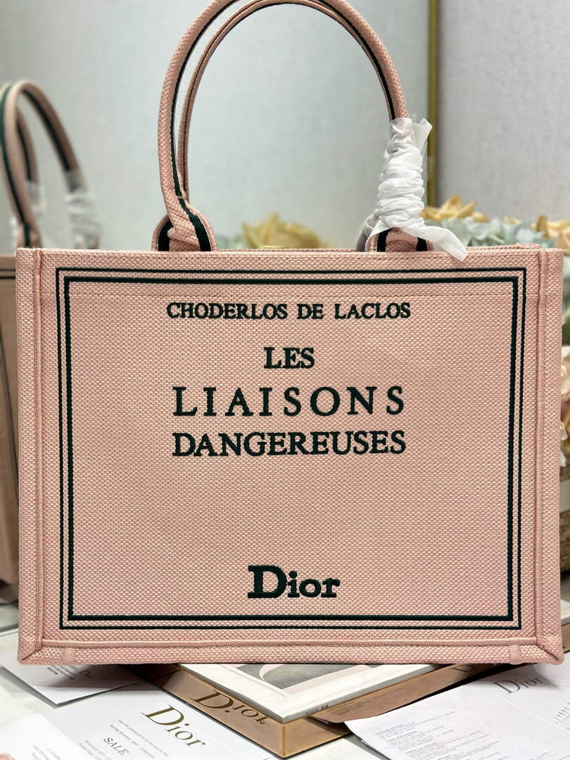 Dior Medium Book Tote – Pink and Green Toile de Jouy Embroidery – with Strap - Default Title - View 1