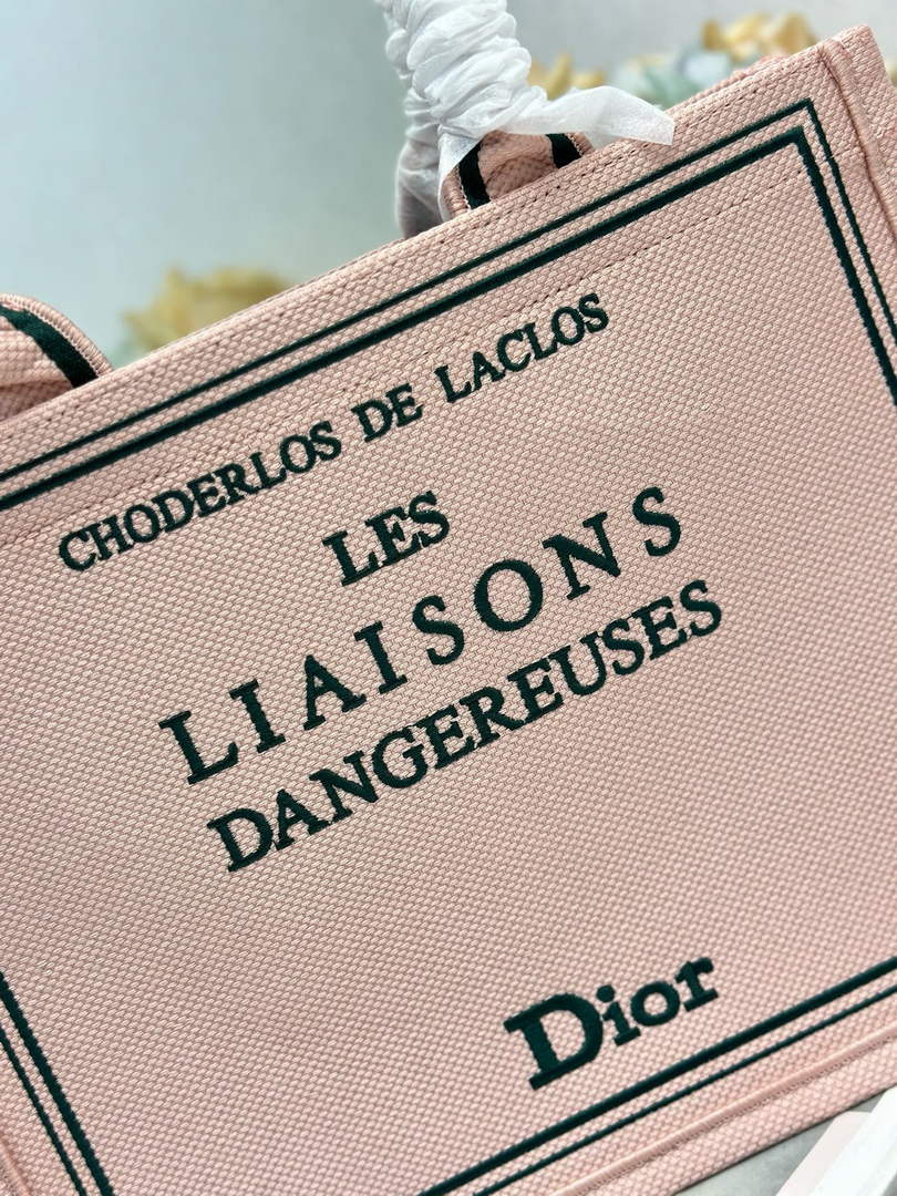 Dior Medium Book Tote – Pink and Green Toile de Jouy Embroidery – with Strap - Default Title - View 6