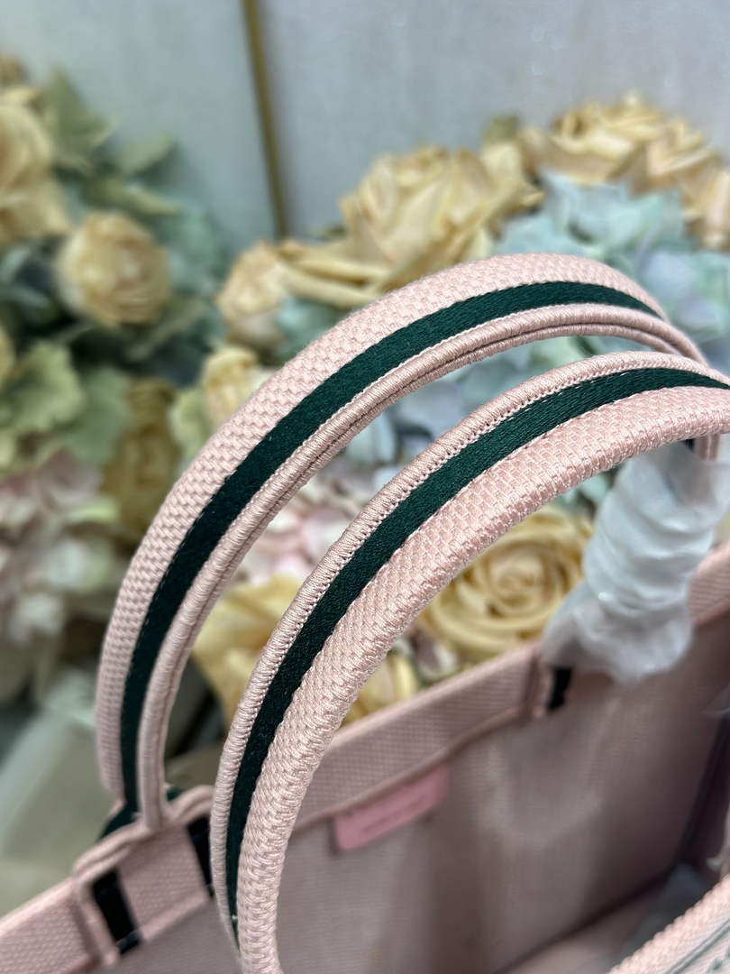 Dior Medium Book Tote – Pink and Green Toile de Jouy Embroidery – with Strap - Default Title - View 7