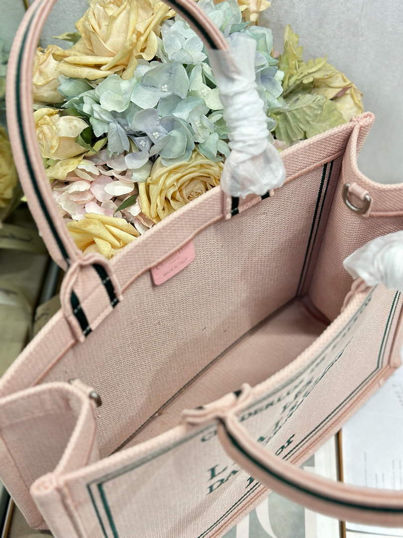 Dior Medium Book Tote – Pink and Green Toile de Jouy Embroidery – with Strap - Default Title - View 8