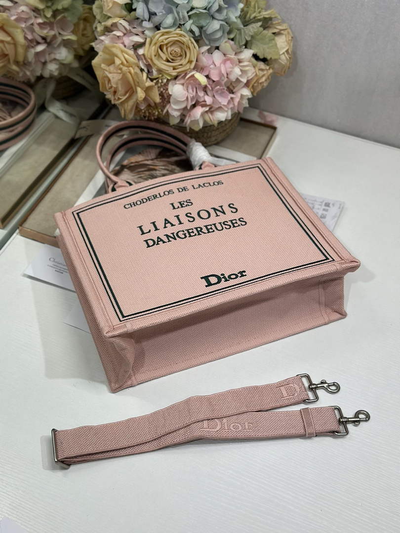 Dior Medium Book Tote – Pink and Green Toile de Jouy Embroidery – with Strap - Default Title - View 10