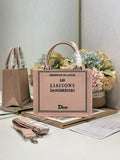 Small Dior Book Tote with Strap - Pink and Green Toile de Jouy Embroidery - Default Title - View 1