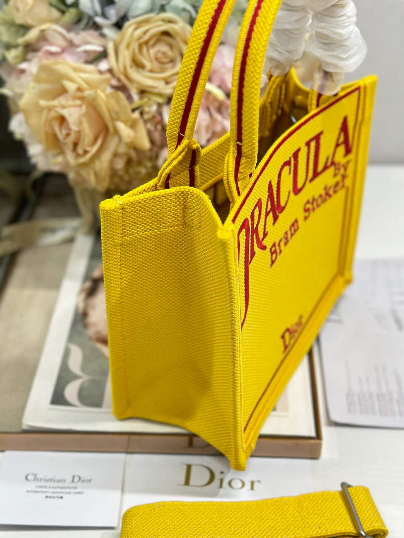 Small Dior Book Tote with Strap - Yellow and Red Toile de Jouy Embroidery - Default Title - View 5
