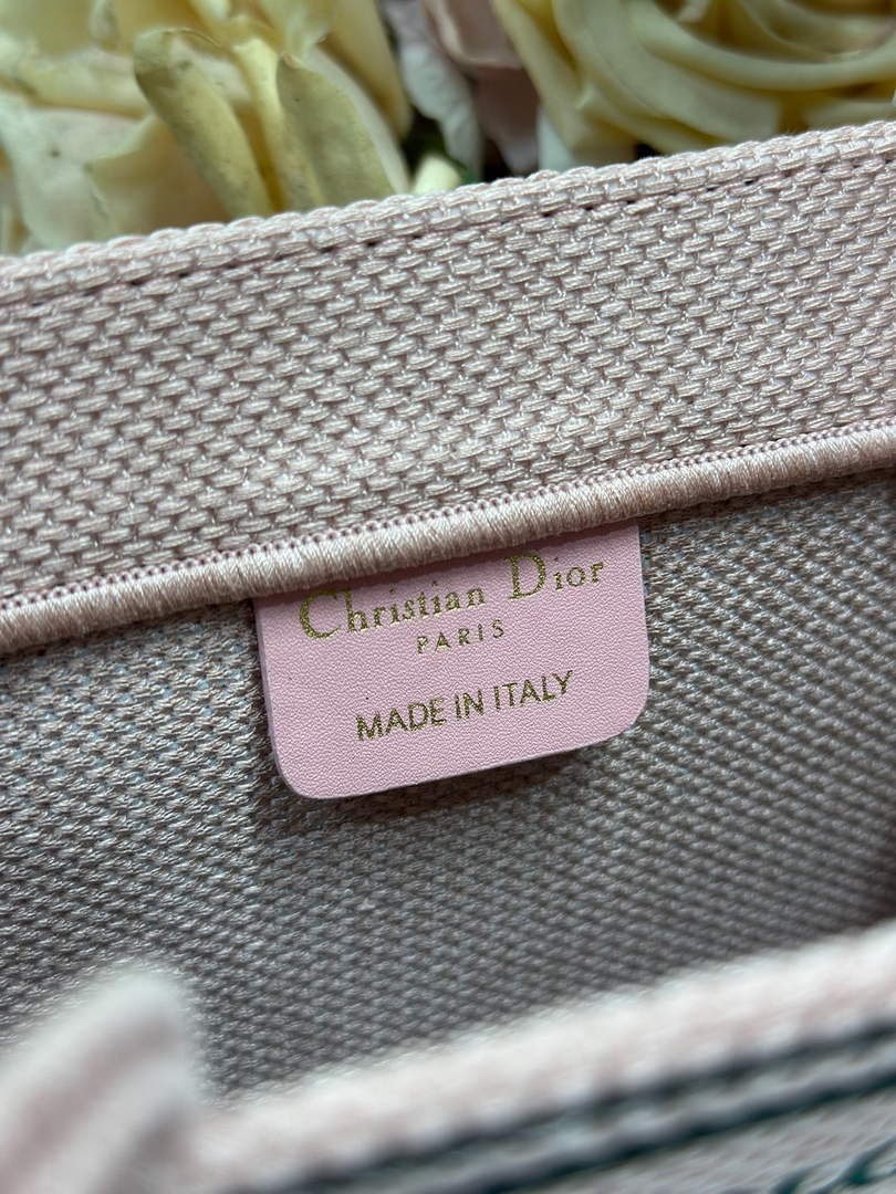 Small Dior Book Tote with Strap - Pink and Green Toile de Jouy Embroidery - Default Title - View 8