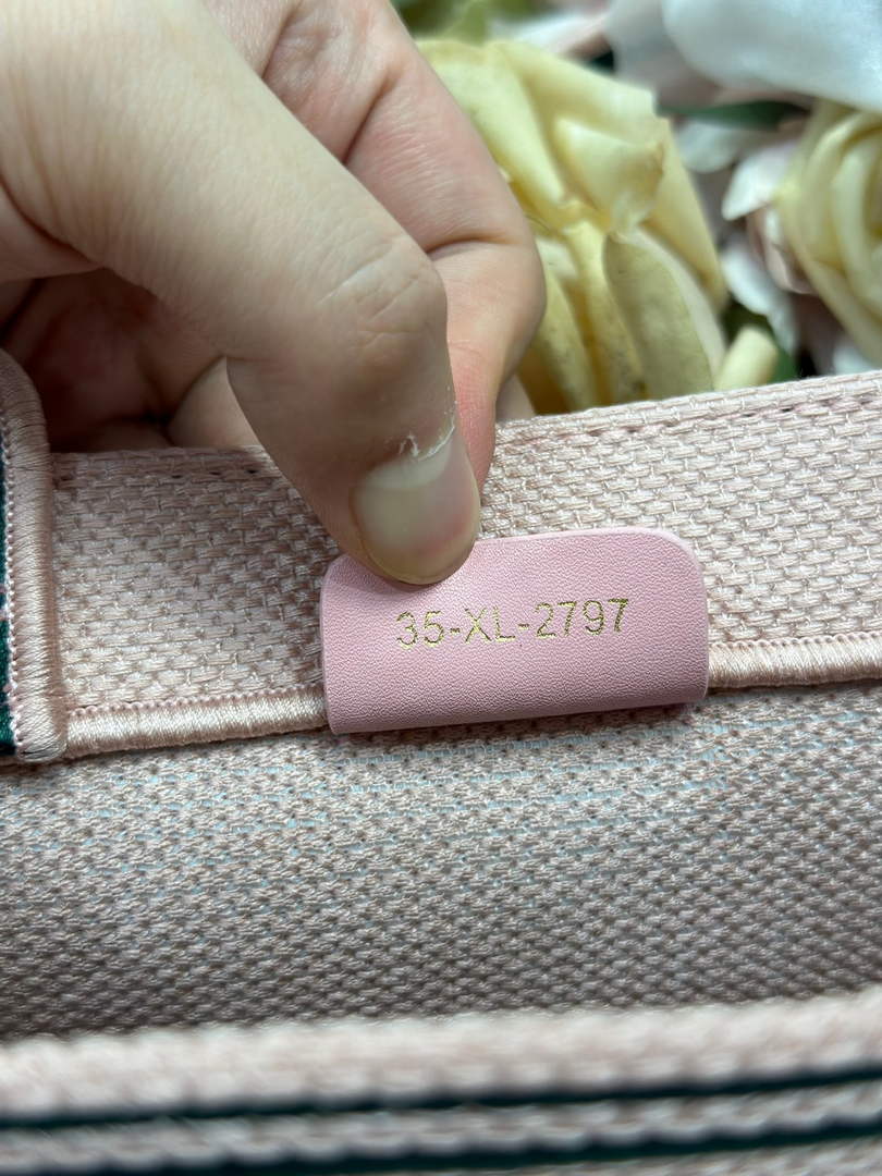 Small Dior Book Tote with Strap - Pink and Green Toile de Jouy Embroidery - Default Title - View 9