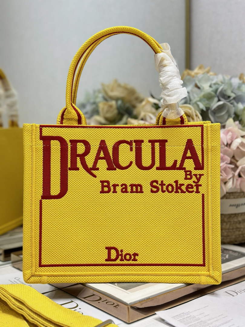 Small Dior Book Tote with Strap - Yellow and Red Toile de Jouy Embroidery - Default Title - View 2