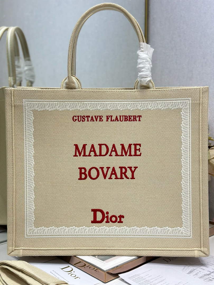 Dior Large Book Tote – Apricot and Red Book Cover Embroidery - Default Title - View 1