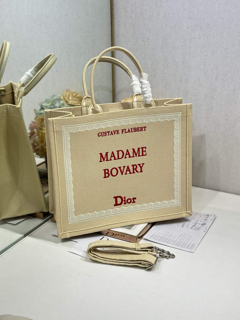 Dior Medium Book Tote – Apricot and Red Toile de Jouy Embroidery – with Strap - Default Title - View 2