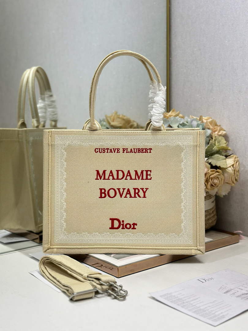 Dior Medium Book Tote – Apricot and Red Toile de Jouy Embroidery – with Strap - Default Title - View 3