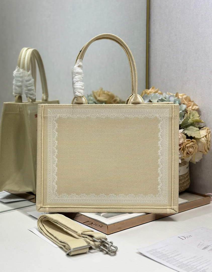 Dior Medium Book Tote – Apricot and Red Toile de Jouy Embroidery – with Strap - Default Title - View 4