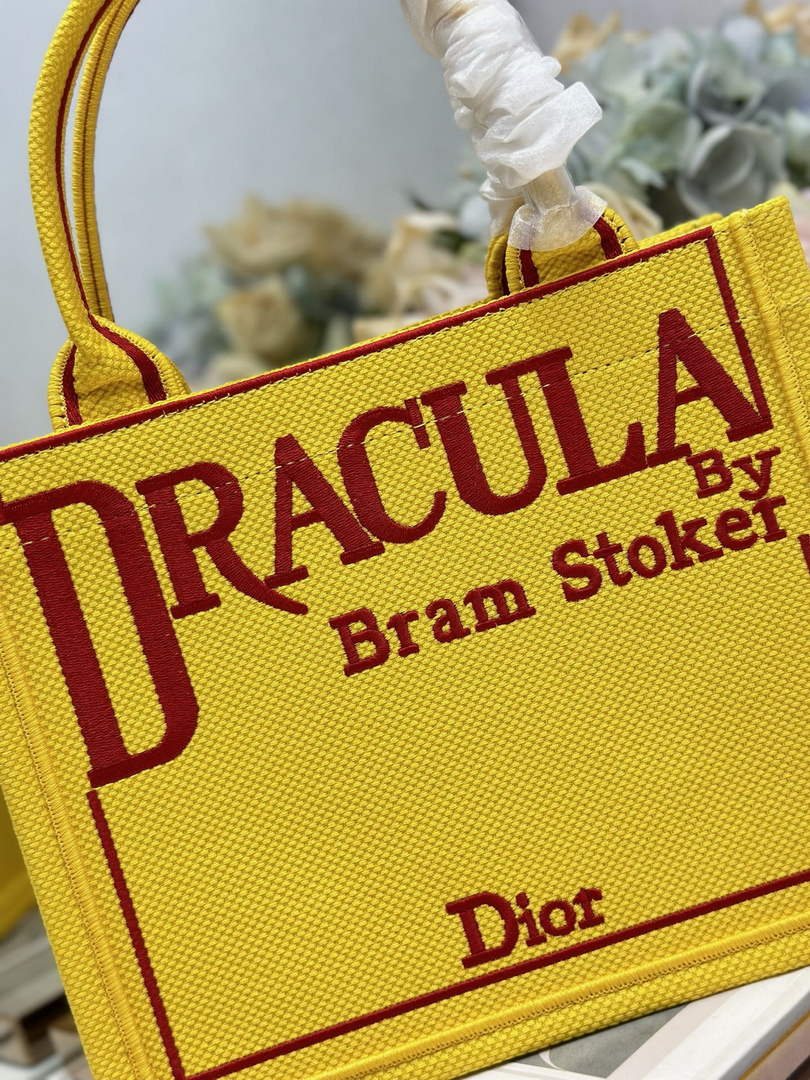 Small Dior Book Tote with Strap - Yellow and Red Toile de Jouy Embroidery - Default Title - View 6