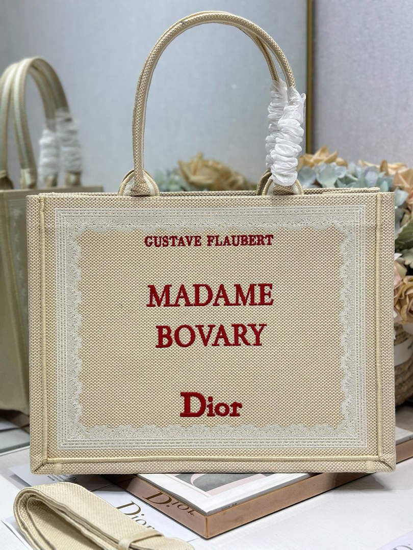 Dior Medium Book Tote – Apricot and Red Toile de Jouy Embroidery – with Strap - Default Title - View 1