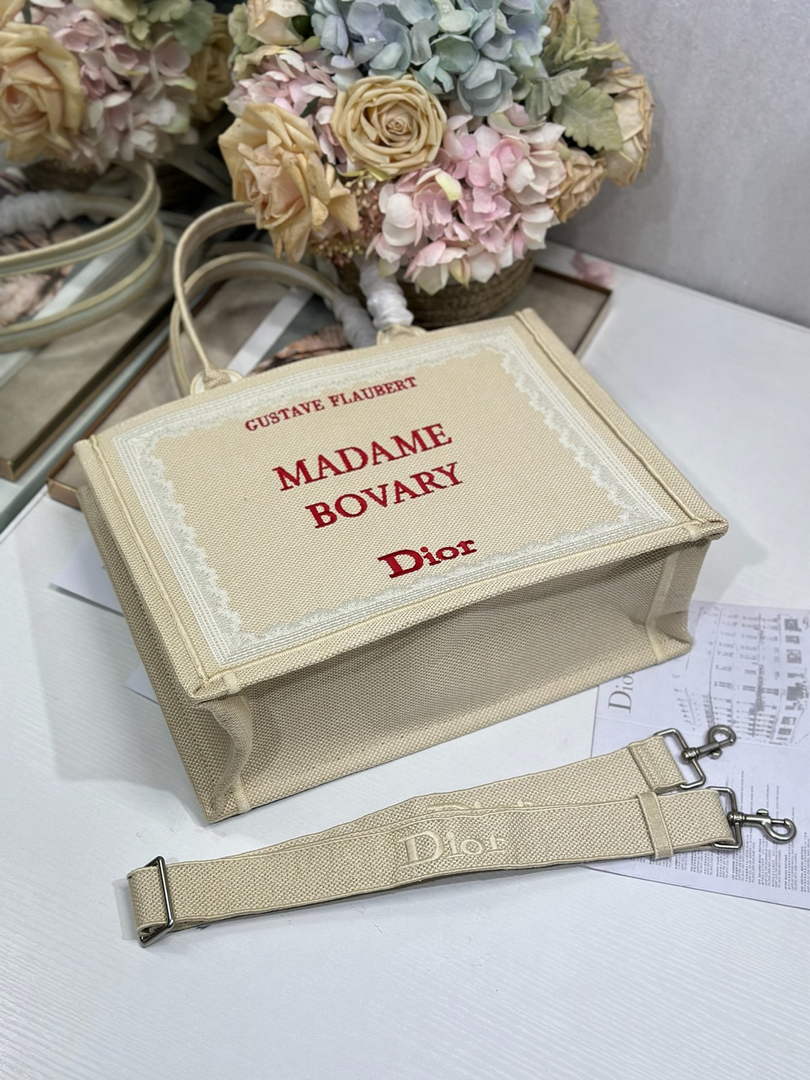 Dior Medium Book Tote – Apricot and Red Toile de Jouy Embroidery – with Strap - Default Title - View 7