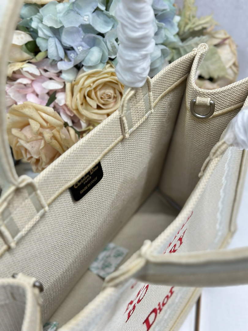 Dior Medium Book Tote – Apricot and Red Toile de Jouy Embroidery – with Strap - Default Title - View 8