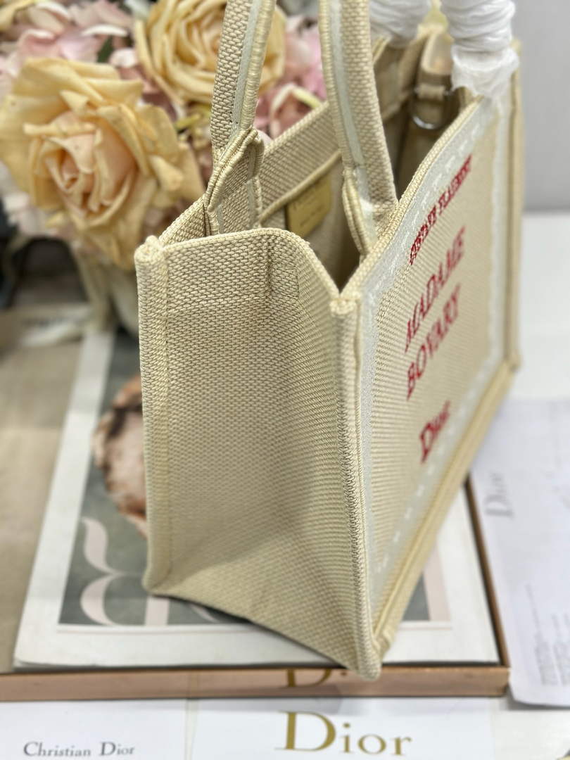 Small Dior Book Tote with Strap - Apricot and Red Toile de Jouy Embroidery - Default Title - View 4