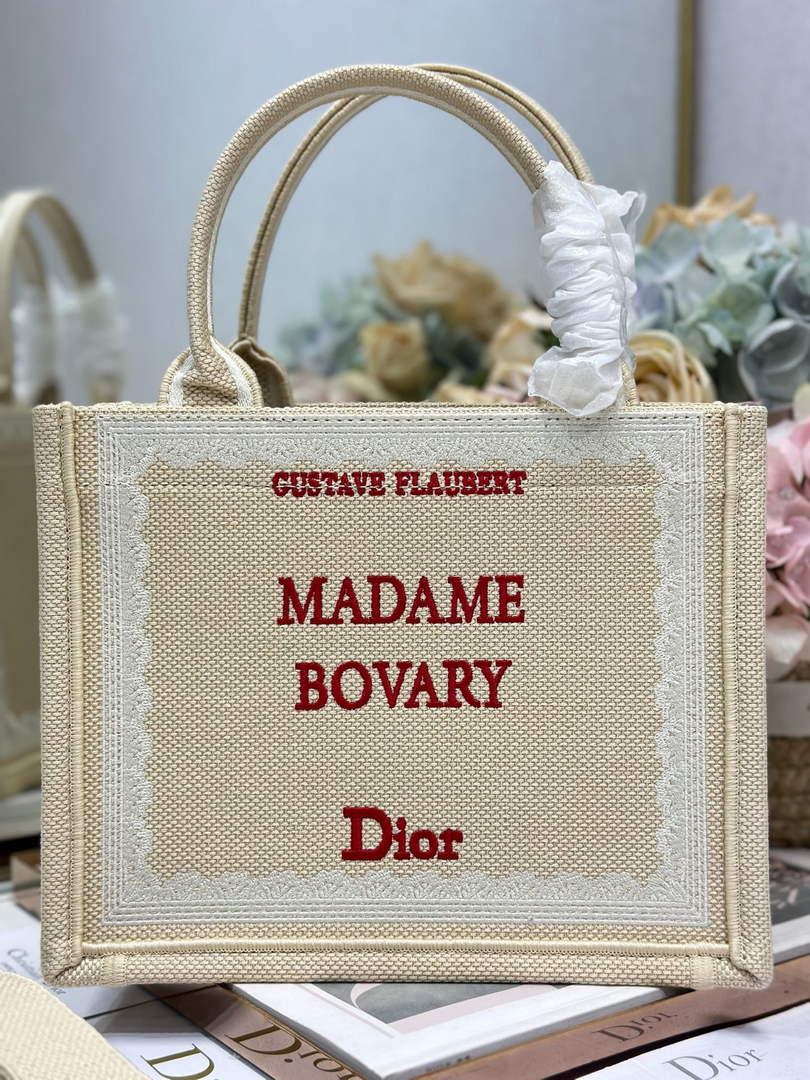Small Dior Book Tote with Strap - Apricot and Red Toile de Jouy Embroidery - Default Title - View 2