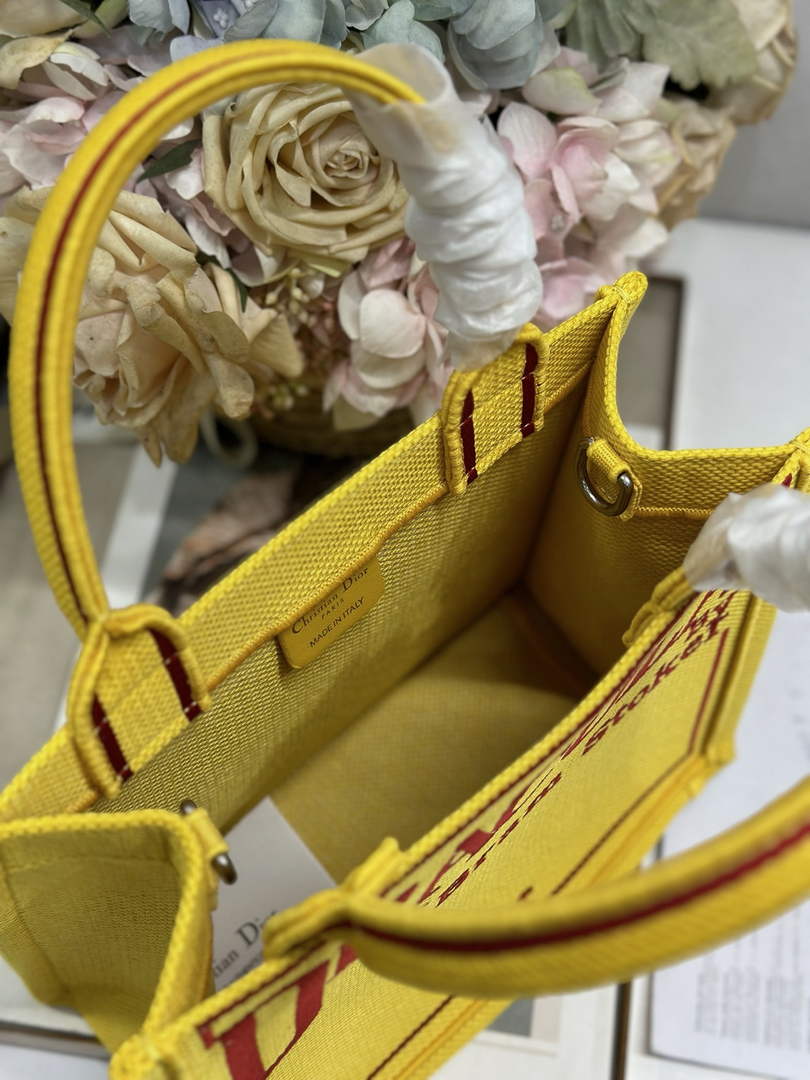 Small Dior Book Tote with Strap - Yellow and Red Toile de Jouy Embroidery - Default Title - View 7
