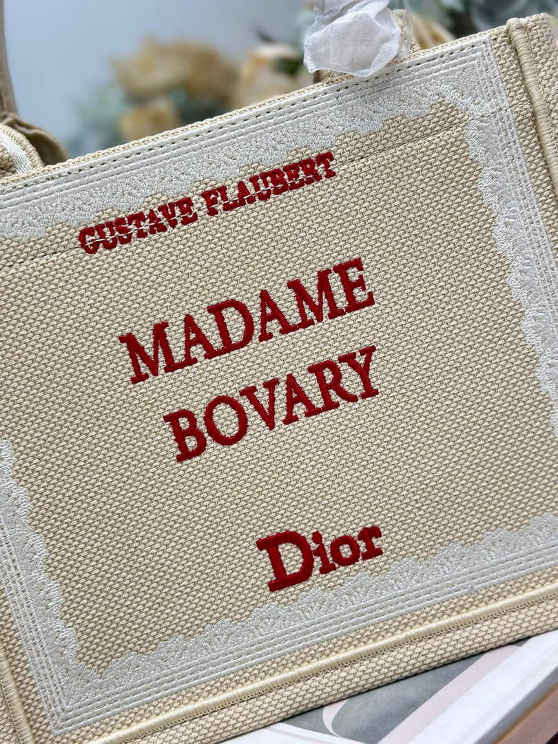Small Dior Book Tote with Strap - Apricot and Red Toile de Jouy Embroidery - Default Title - View 5