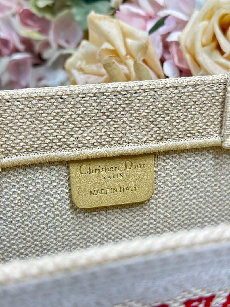 Small Dior Book Tote with Strap - Apricot and Red Toile de Jouy Embroidery - Default Title - View 8