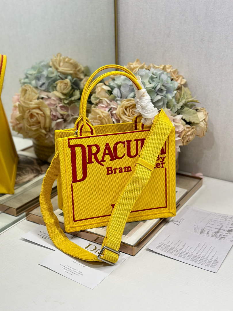 Small Dior Book Tote with Strap - Yellow and Red Toile de Jouy Embroidery - Default Title - View 3