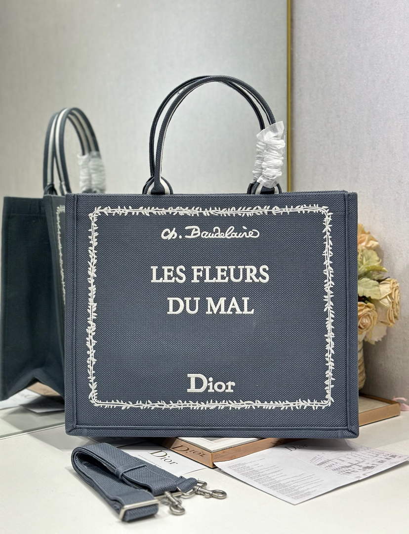 Dior Large Book Tote – Blue and White Book Cover Embroidery - Default Title - View 2
