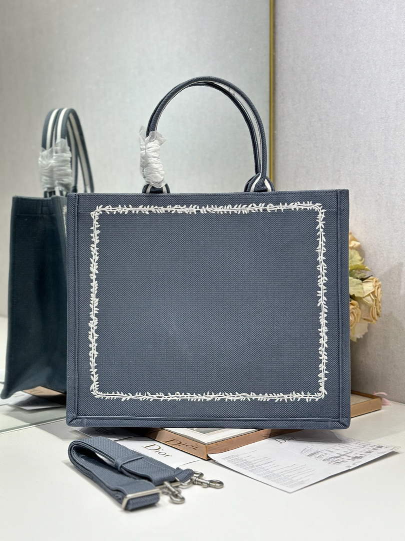 Dior Large Book Tote – Blue and White Book Cover Embroidery - Default Title - View 3